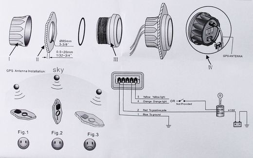 GPS-спидометр аналоговый 0-45 узлов, белый циферблат, нержавеющий ободок, выносная антенна, д. 85 мм, Marine Rocket