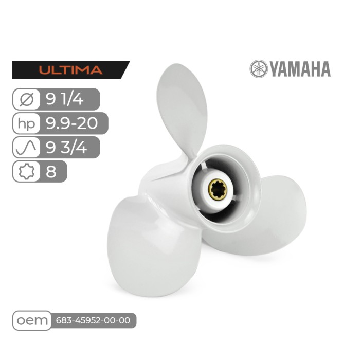 Винт гребной Skipper Ultima для Yamaha 9.9-20HP алюминиевый, диаметр 9 1/4", шаг 9 3/4"