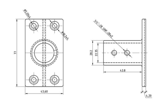 Основание стойки леера 7/8"(22,2 мм), 90 град, прямоугольное
