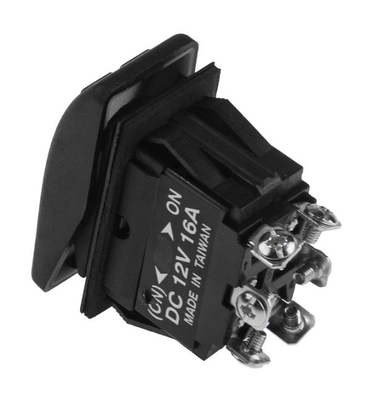 Переключатель двухпозиционный (ON)-ON 12 В/16А 6Р с подсветкой без фиксации 1 положения Переключатель двухпозиционный (ON)-ON 12 В/16А 6Р с подсветкой без фиксации 1 положения