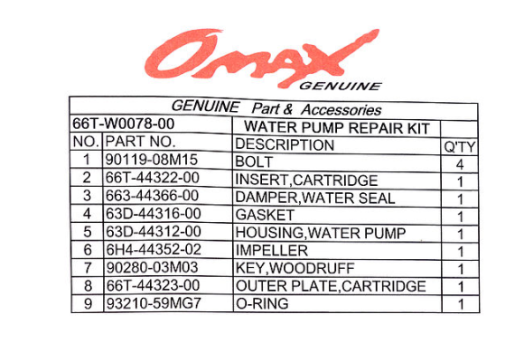 Ремкомплект помпы Yamaha 40, Omax