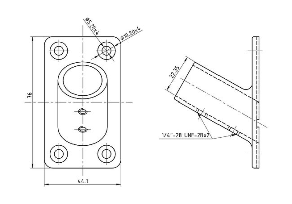 Основание стойки леера 7/8"(22,2 мм), 60 град, прямоугольное