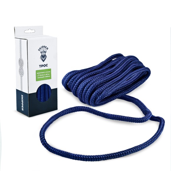 Трос швартовый с огоном Skipper плетеный, 14мм, нейлон 10.67м, синий Трос швартовый с огоном Skipper плетеный, 14мм, нейлон 10.67м, синий