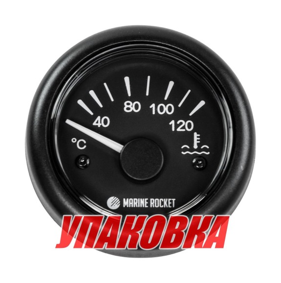 Указатель температуры двигателя 40-120 гр., черный циферблат, черный ободок, д. 52 мм, Marine Rocket (упаковка из 10 шт.)