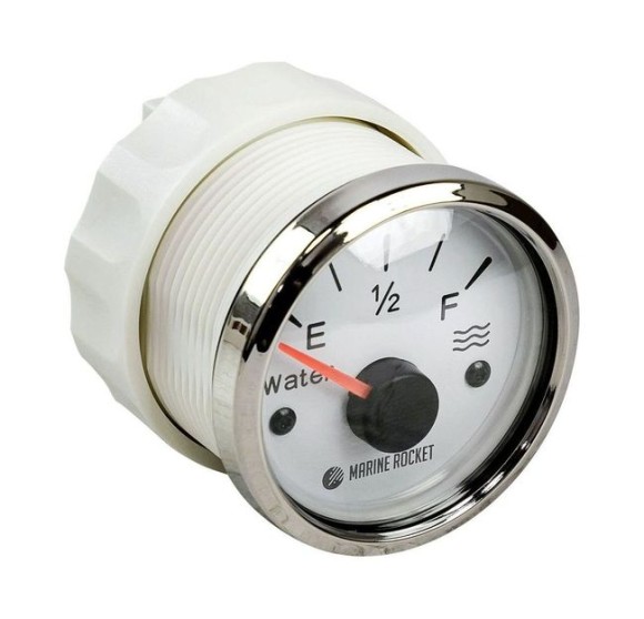 Указатель уровня пресной воды 0-190 Ом (ЕВРО), белый циферблат, нержавеющий ободок, д. 52 мм, Marine Rocket Указатель уровня пресной воды 0-190 Ом (ЕВРО), белый циферблат, нержавеющий ободок, д. 52 мм, Marine Rocket