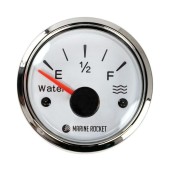 Указатель уровня пресной воды 0-190 Ом (ЕВРО), белый циферблат, нержавеющий ободок, д. 52 мм, Marine Rocket