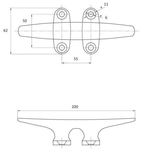 Утка швартовая 200 мм, алюминий