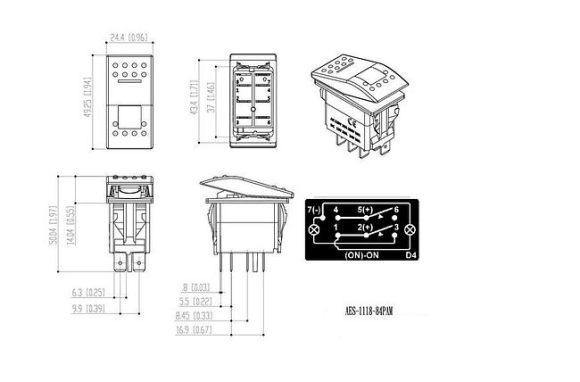 Переключатель двухпозиционный (ON)-ON 12 В/20А 7Р с подсветкой без фиксации 1 положения Переключатель двухпозиционный (ON)-ON 12 В/20А 7Р с подсветкой без фиксации 1 положения
