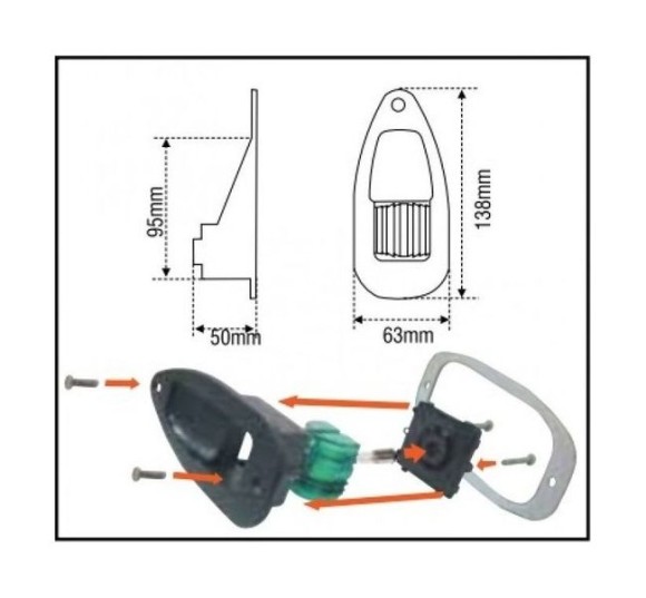 Огонь ходовой красный 138х63х50 мм, хромированный  корпус