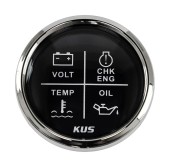 Указатель аварийной сигнализации двигателя, черный циферблат, нержавеющий ободок, д. 52 мм, Marine Rocket Указатель аварийной сигнализации двигателя, черный циферблат, нержавеющий ободок, д. 52 мм, Marine Rocket