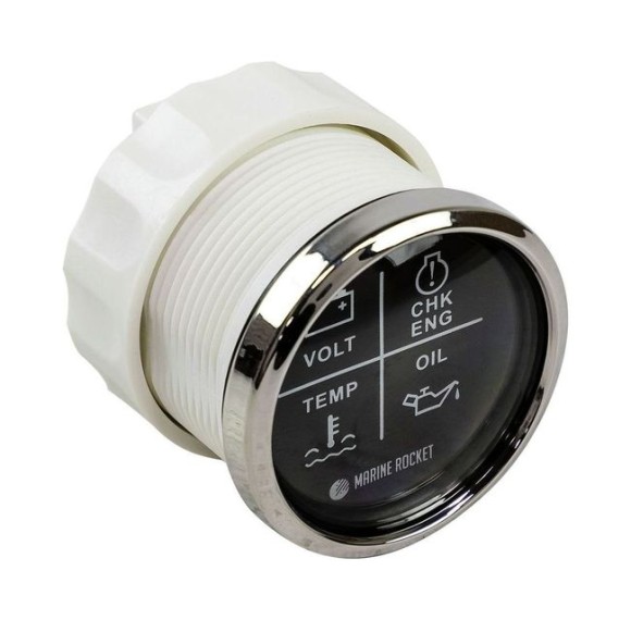 Указатель аварийной сигнализации двигателя, черный циферблат, нержавеющий ободок, д. 52 мм, Marine Rocket Указатель аварийной сигнализации двигателя, черный циферблат, нержавеющий ободок, д. 52 мм, Marine Rocket