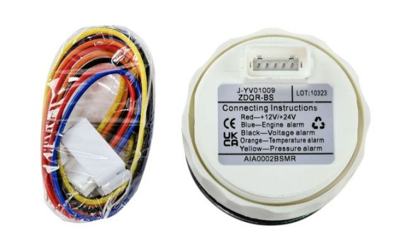 Указатель аварийной сигнализации двигателя, черный циферблат, нержавеющий ободок, д. 52 мм, Marine Rocket Указатель аварийной сигнализации двигателя, черный циферблат, нержавеющий ободок, д. 52 мм, Marine Rocket