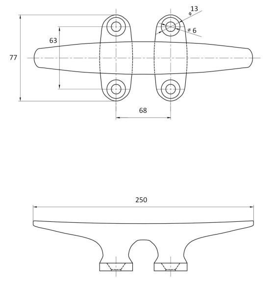 Утка швартовая 250 мм, алюминий