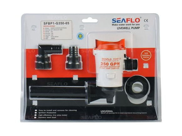 Аэратор горизонтальный 12 В, 350 GPH (1324,8 л/час), SeaFlo