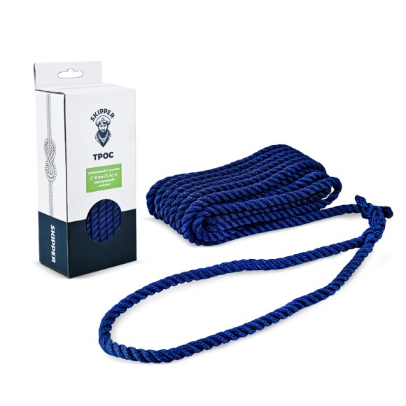Трос швартовый с огоном Skipper трёхпрядный, 12мм, нейлон 10.67м, синий Трос швартовый с огоном Skipper трёхпрядный, 12мм, нейлон 10.67м, синий