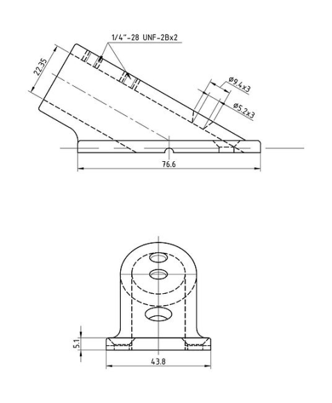 Основание стойки леера 7/8" (22,2 мм), 30 град, прямоугольное