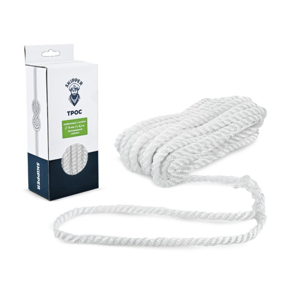 Трос швартовый с огоном Skipper трёхпрядный, 14мм, нейлон 10.67м, белый Трос швартовый с огоном Skipper трёхпрядный, 14мм, нейлон 10.67м, белый