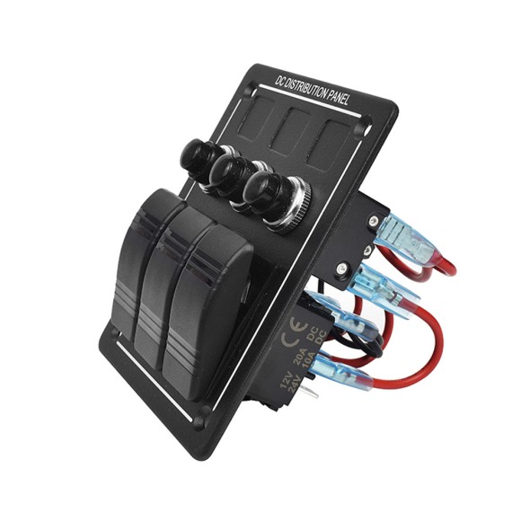 Панель бортового питания Skipper с кулисными переключателями переключателей - 3, с индикацией, автоматов - 3, алюминиевая