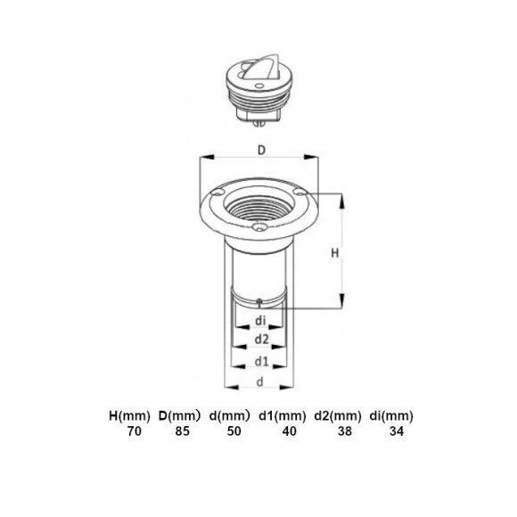 Заливная горловина для бака под топливо SEAFLO (Fuel) 38мм, белая Заливная горловина для бака под топливо SEAFLO (Fuel) 38мм, белая