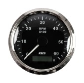 Тахометр 0-6000 об/мин со счетчиком моточасов делитель 1-10, черный циферблат, нержавеющий ободок, Marine Rocket Тахометр 0-6000 об/мин со счетчиком моточасов делитель 1-10, черный циферблат, нержавеющий ободок, Marine Rocket