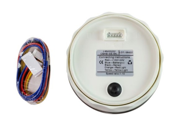 Тахометр 0-8000 об/мин со счетчиком моточасов делитель 1-10, белый циферблат, нержавеющий ободок, Marine Rocket