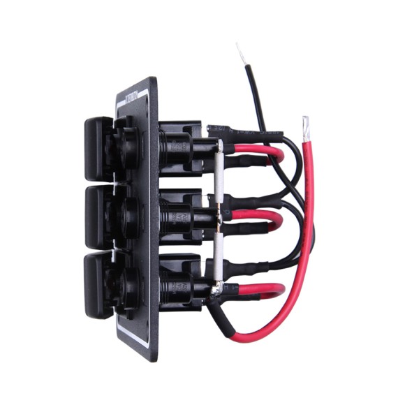 Панель бортового питания Skipper с кулисными переключателями переключателей - 3, с индикацией, гнёзд предохранителей - 3, алюминиевая Панель бортового питания Skipper с кулисными переключателями переключателей - 3, с индикацией, гнёзд предохранителей - 3, алюминиевая