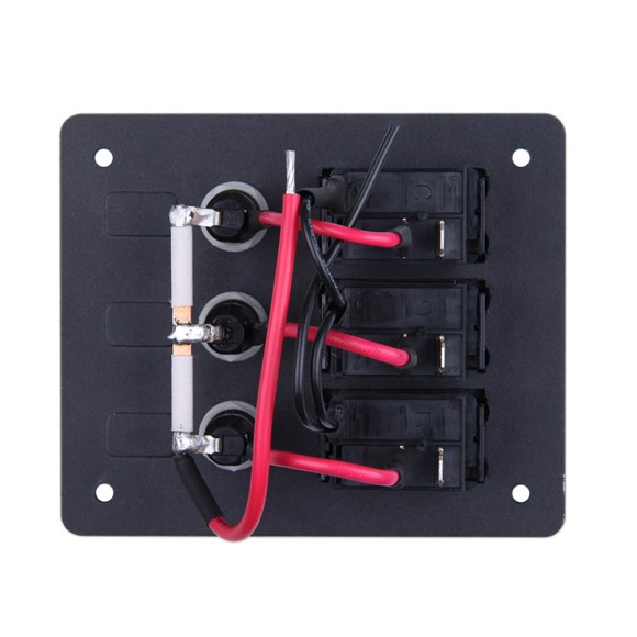 Панель бортового питания Skipper с кулисными переключателями переключателей - 3, с индикацией, гнёзд предохранителей - 3, алюминиевая