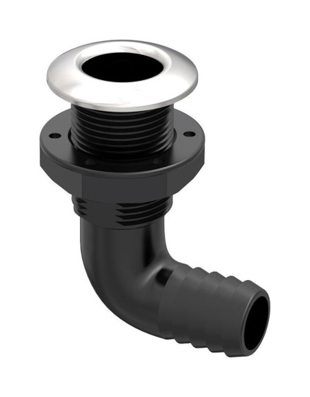 Разъем водосброса угловой с обратным клапаном под шланг 29 мм и крышкой из нержавеющей стали, черный