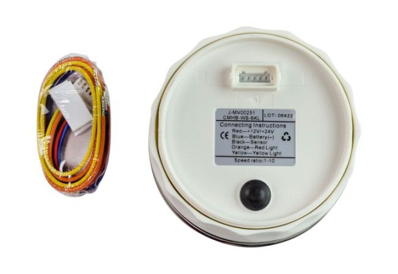 Тахометр 0-6000 об/мин со счетчиком моточасов делитель 1-10, белый циферблат, нержавеющий ободок, Marine Rocket