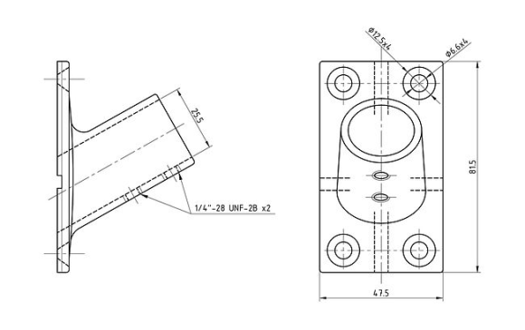 Основание стойки леера 1"(25,4 мм), 60 град, прямоугольное