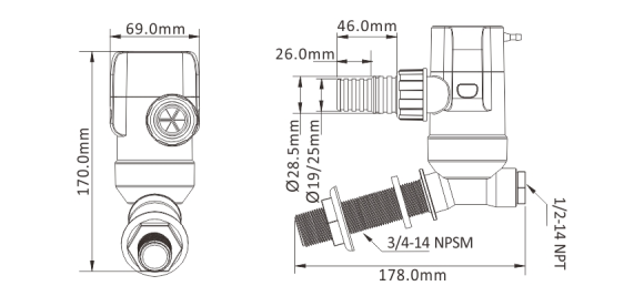 Аэратор горизонтальный 12 В, 800 GPH ( 3028,3 л/час), SeaFlo