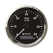 Тахометр 0-6000 об/мин со счетчиком моточасов делитель 0.5-250, черный циферблат, нержавеющий ободок, Marine Rocket Тахометр 0-6000 об/мин со счетчиком моточасов делитель 0.5-250, черный циферблат, нержавеющий ободок, Marine Rocket