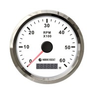 Тахометр 0-6000 об/мин со счетчиком моточасов делитель 0.5-250, белый циферблат, нержавеющий ободок, Marine Rocket Тахометр 0-6000 об/мин со счетчиком моточасов делитель 0.5-250, белый циферблат, нержавеющий ободок, Marine Rocket