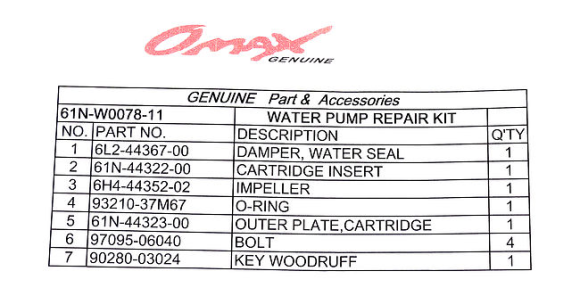 Ремкомплект помпы Yamaha 25V-30G/F20-25, Omax