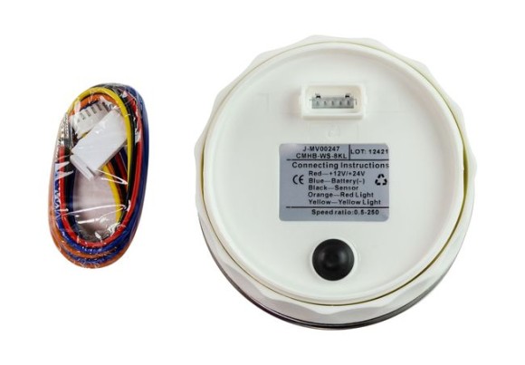 Тахометр 0-8000 об/мин со счетчиком моточасов делитель 0.5-250, белый циферблат, нержавеющий ободок, Marine Rocket