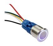 Кнопка без фиксации в комплекте с контактным разъемом, 12/24 В 5А, OFF-(ON) 5P, D19 синяя подсветка