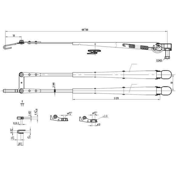 Поводок стеклоочистителя пантографный W.E 400-500мм, посадка на вал M8-10 (тип-H) Поводок стеклоочистителя пантографный W.E 400-500мм, посадка на вал M8-10 (тип-H)