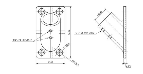 Основание стойки леера 7/8" (22,2 мм), 45 град, прямоугольное