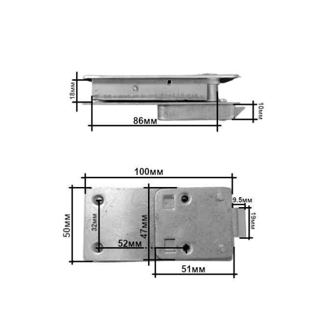 Замок врезной SUNFINE 27x100x50 мм с ключами для рундуков и шкафчиков