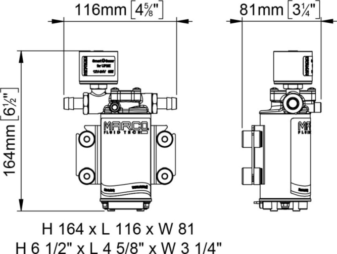 Помпа водоподающая шестеренчатая Marco UP2/E, 12/24 В, 10 л/мин, 29 PSI (2 бар)