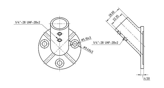 Основание стойки леера 7/8" (22 мм), 45 град, круглое