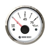 Указатель давления масла 0-5 бар, белый циферблат, нержавеющий ободок, д. 52 мм, Marine Rocket Указатель давления масла 0-5 бар, белый циферблат, нержавеющий ободок, д. 52 мм, Marine Rocket