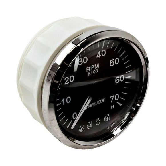 Тахометр 0-7000 об/мин с аварийной сигнализацией делитель 1-10, черный циферблат, нержавеющий ободок, Marine Rocket