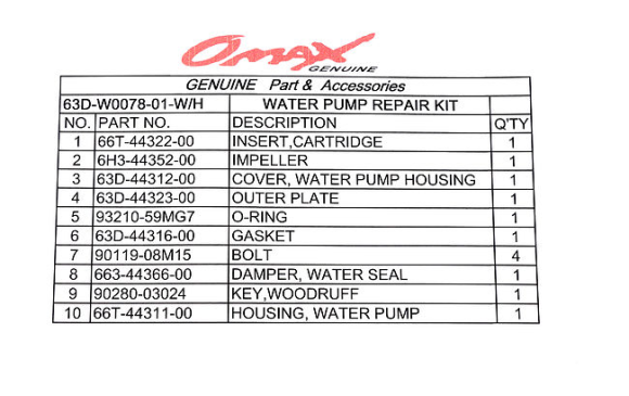 Ремкомплект помпы c корпусом Yamaha 40/50/60, Omax Ремкомплект помпы c корпусом Yamaha 40/50/60, Omax