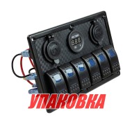 Панель бортового питания 6 переключателей, USB зарядка, разъем прикуривателя, вольтметр (упаковка из 4 шт.)
