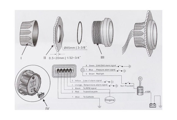 Тахометр 0-7000 об/мин с аварийной сигнализацией делитель 1-10, белый циферблат, нержавеющий ободок, Marine Rocket