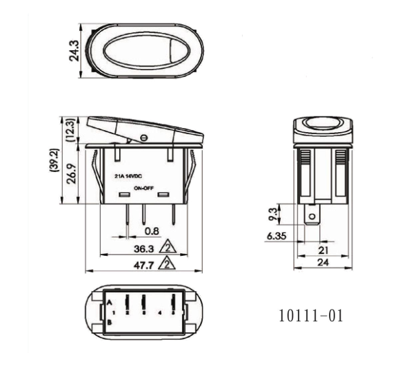 Переключатель двухпозиционный ON-OFF 12 В/21А 3Р с подсветкой