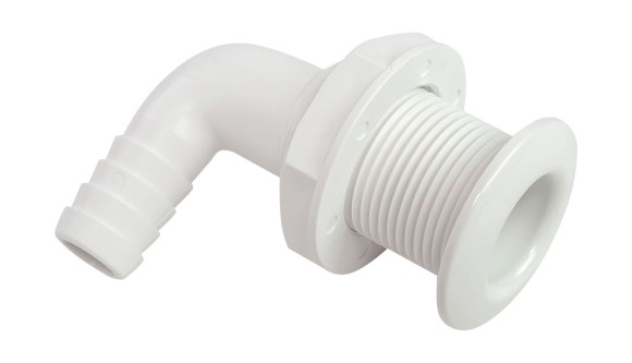 Разъем водосброса угловой с обратным клапаном под шланг 19 мм, белый Разъем водосброса угловой с обратным клапаном под шланг 19 мм, белый