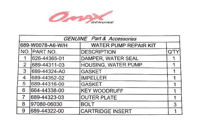 Ремкомплект помпы с корпусом Yamaha 20-30A, Omax