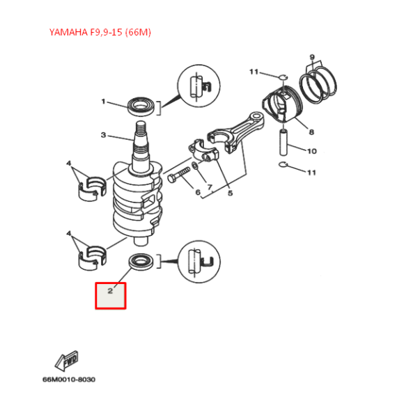 Сальник коленвала Yamaha F9,9-15A(66M) (93102-25M52; F15-01.02.00.07) (25x44x7) (Sinera)